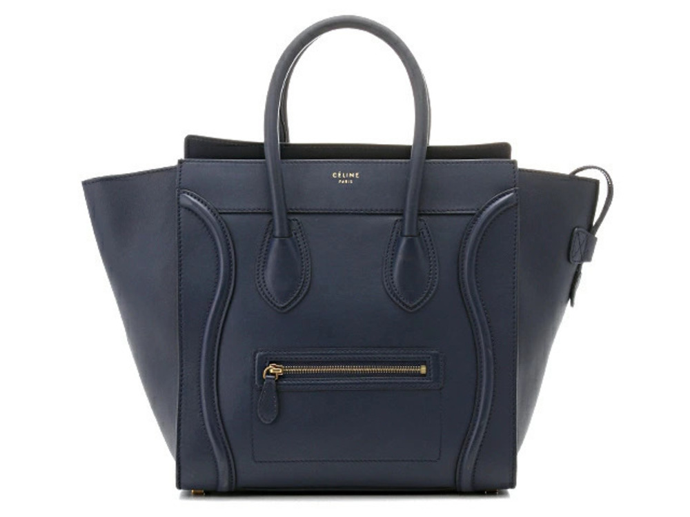 Celine Luggage Tote Shopper Handbag Calfskin Navy Blue